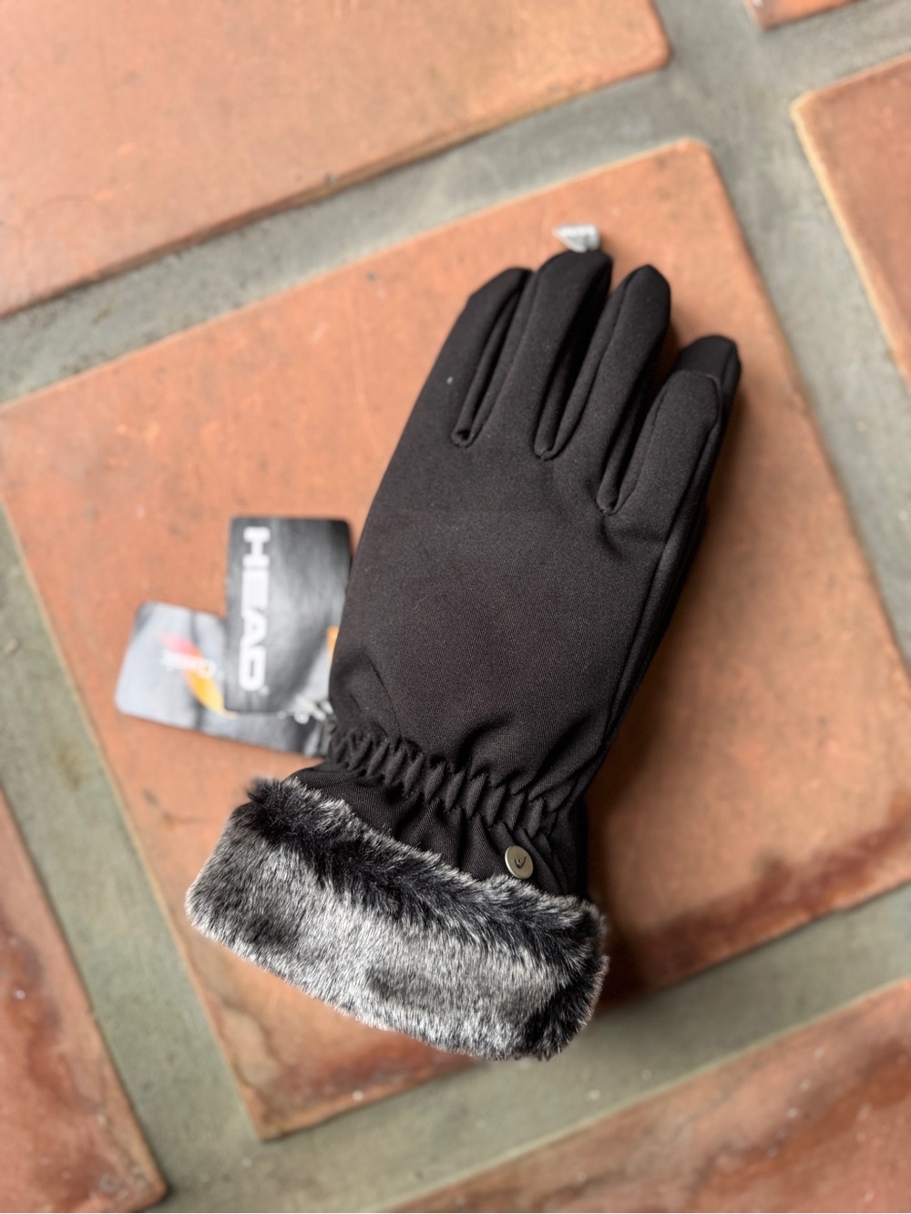 HEAD Black Women's Winter Gloves with Faux Fur Cuff